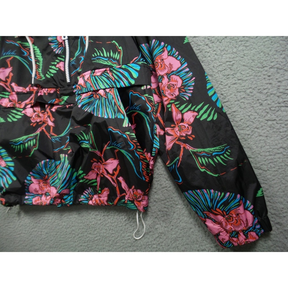 Levis Jacket Womens Size Medium Black Floral Pullover 1/4 Zip Hooded Windbreaker - Picture 4 of 15